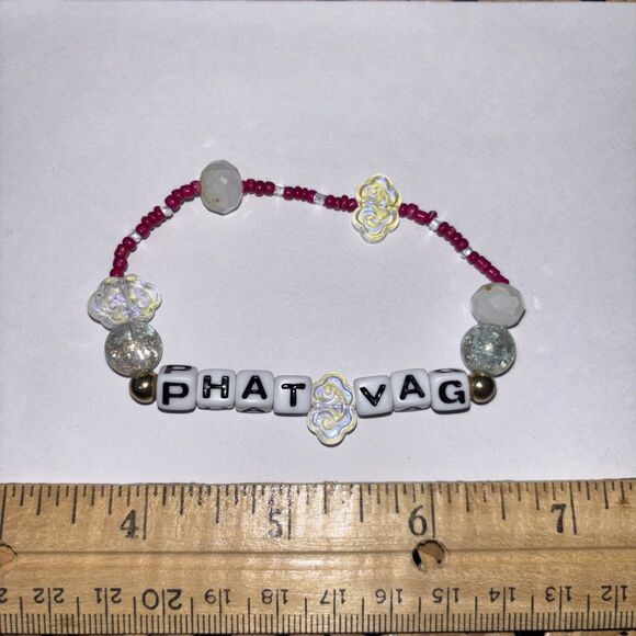 Multicolor “Phat V*g” Bracelet Adult Humor Beaded Handmade Naughty Accessories - Picture 2 of 4